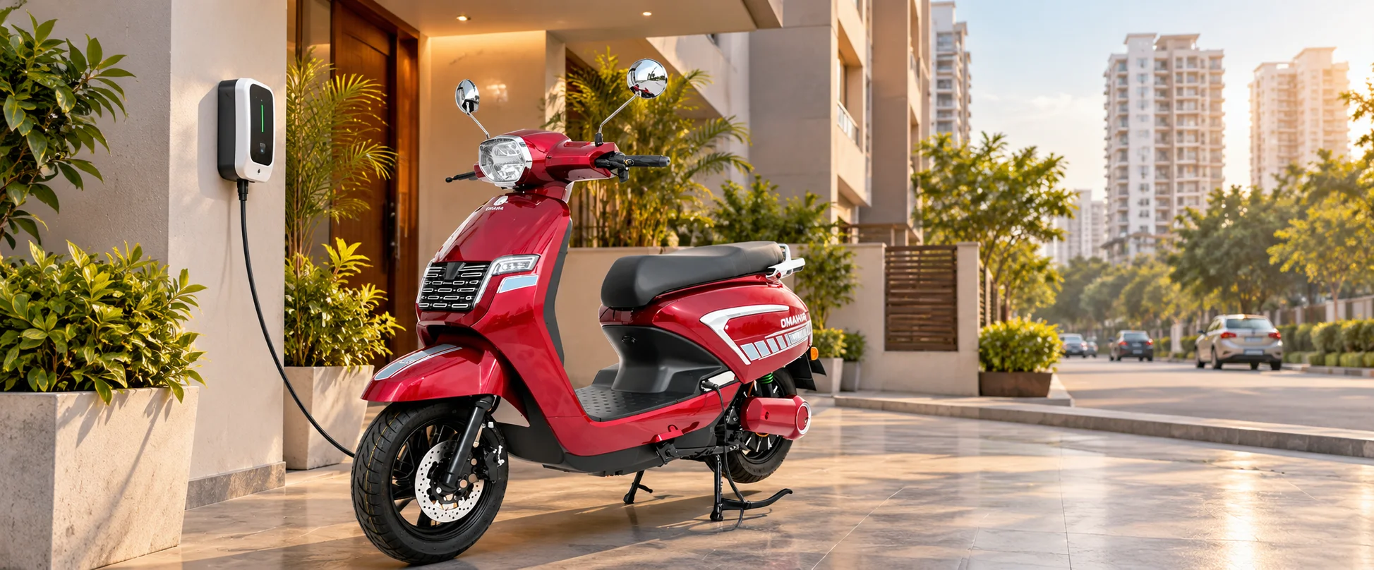 Electric scooty battery charging at home in a Delhi flat — choosing the best battery scooty in Delhi