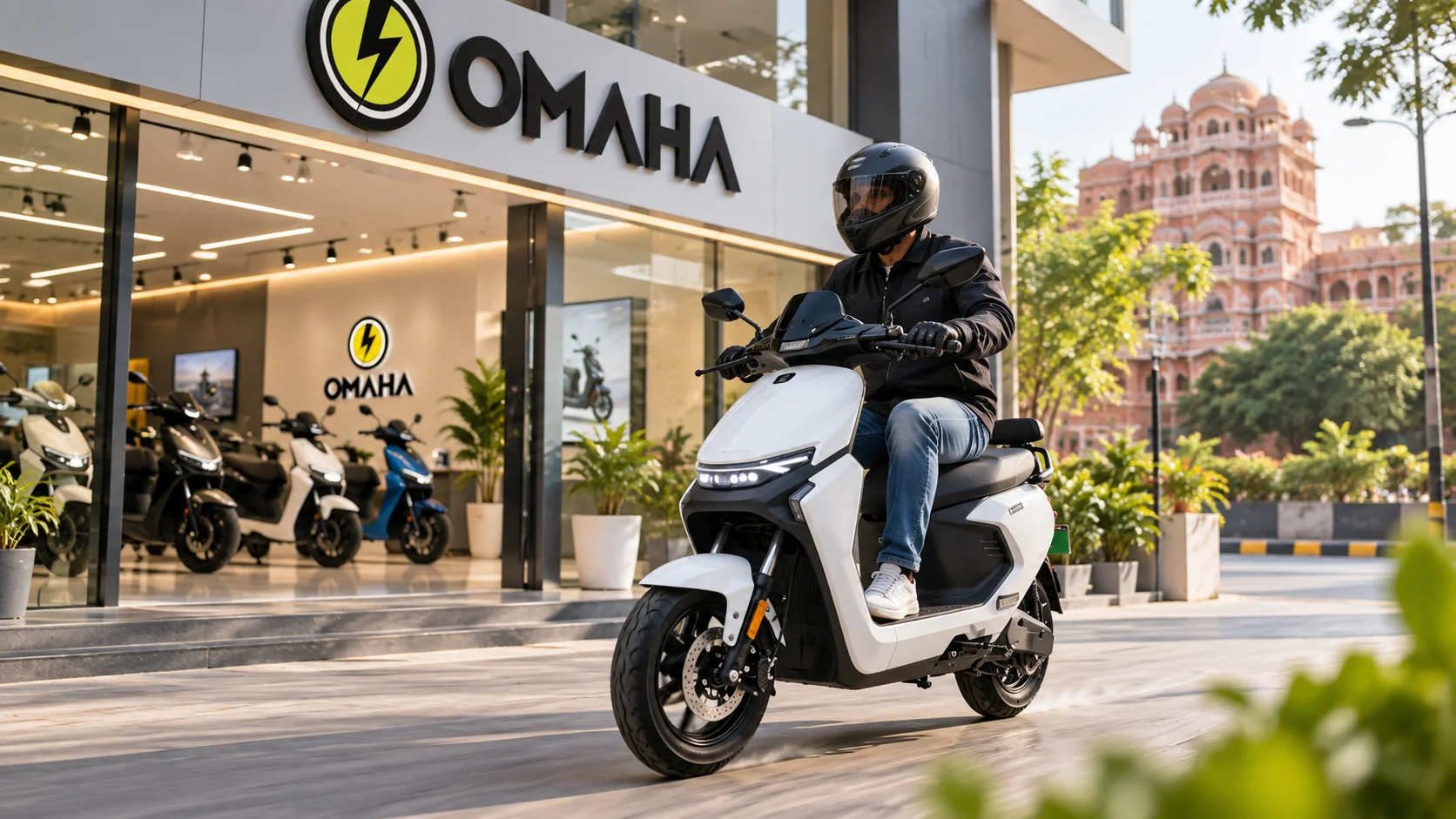 Rider taking a test ride at an authorised electric scooter dealer in Jaipur — electric scooter dealer in Jaipur