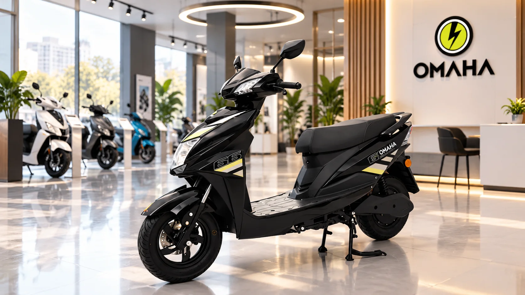 Customer comparing electric scooters inside a showroom in Jaipur