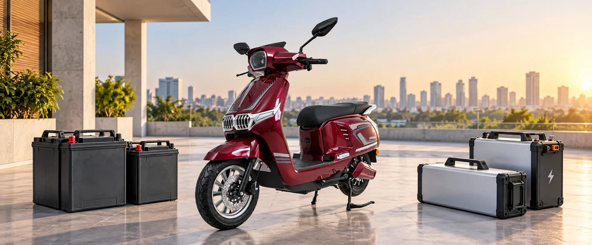 Lead-acid battery set and lithium battery pack side by side — lithium vs lead acid battery scooter India